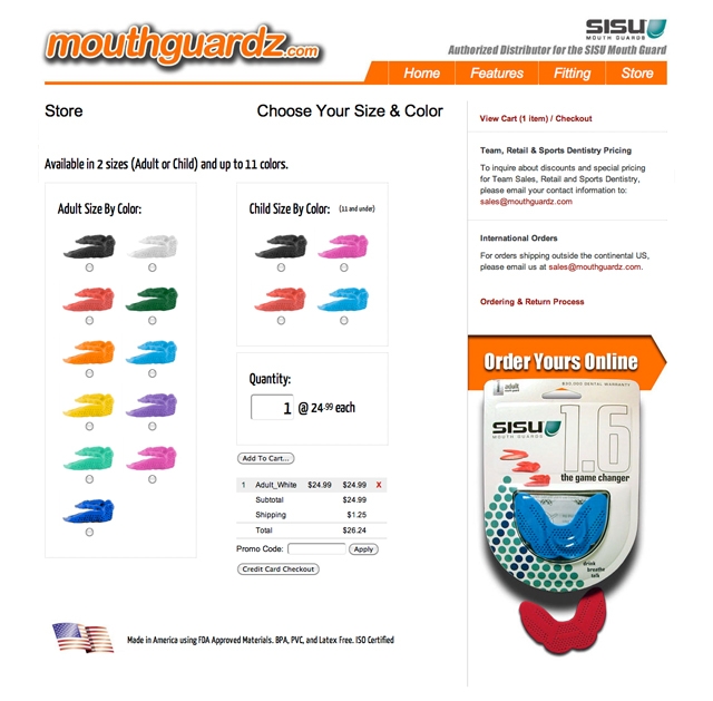 mouthguardz.com store and cart (640 pixels)